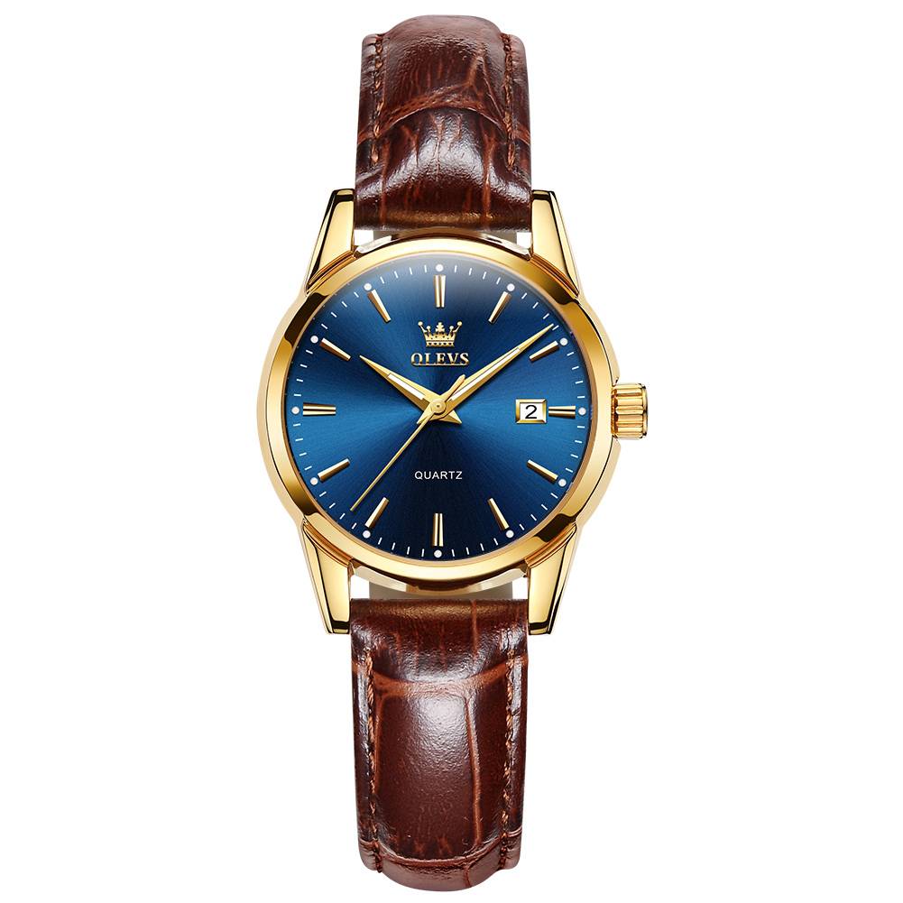 #Color_Brown Strap - Blue Dial Gold Trim