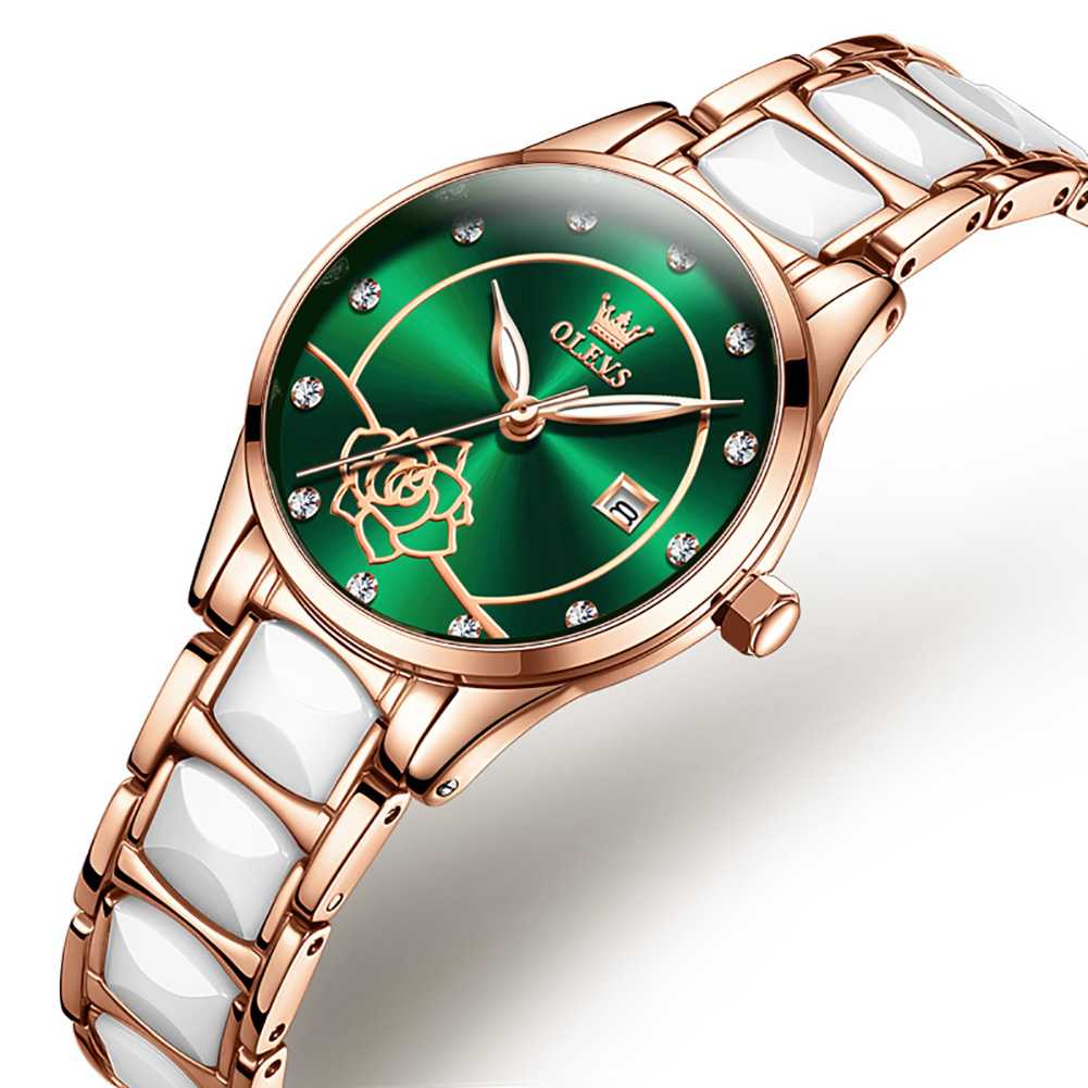 #Color_Rose Strap-Green Dial Rose Gold Trim