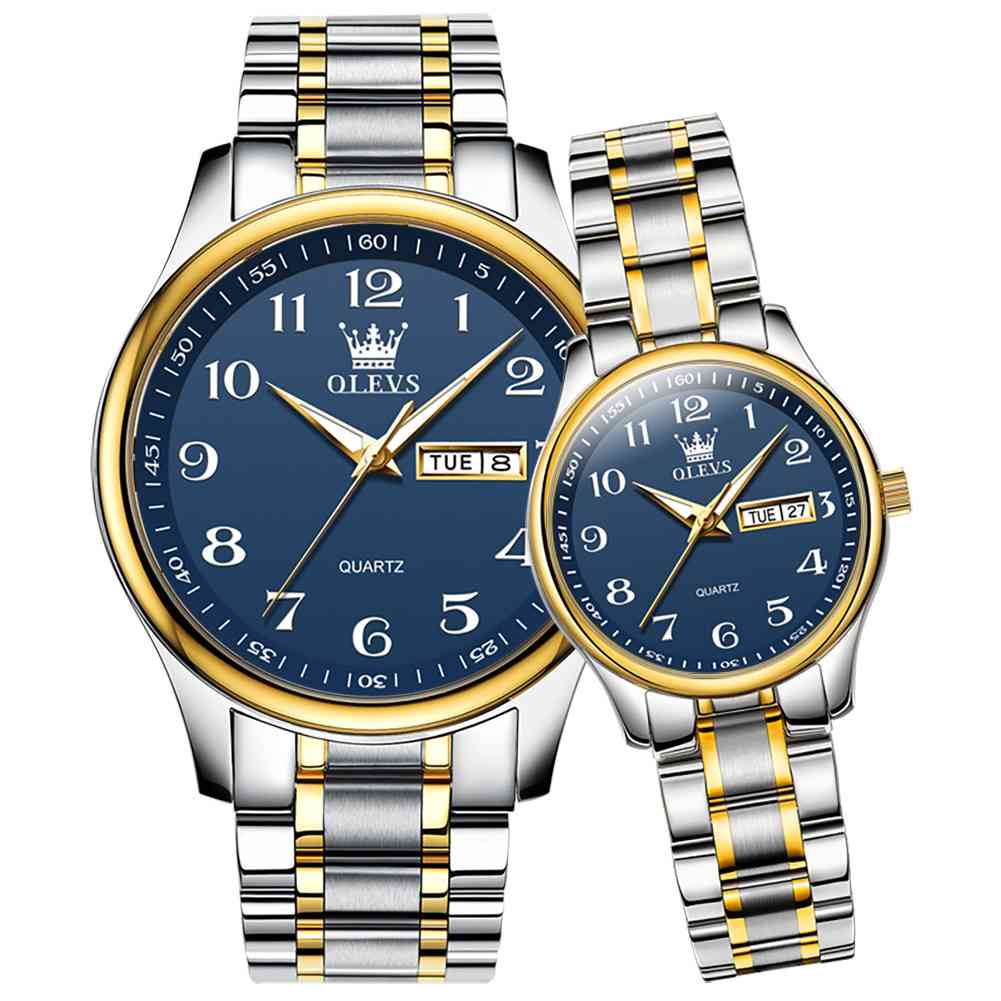 #Color_Two Tone Strap - Blue Dial Gold Trim