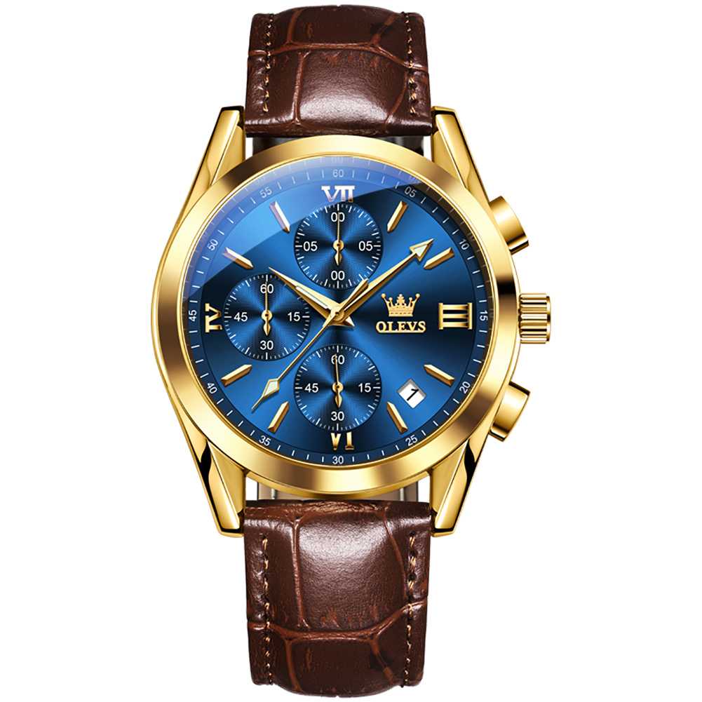 #Color_Brown Strap-Blue Dial Gold Trim