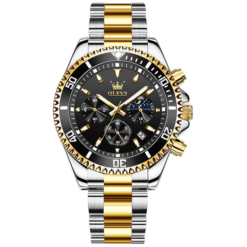 #Color_Two Tone Strap - Black Dial Gold Trim