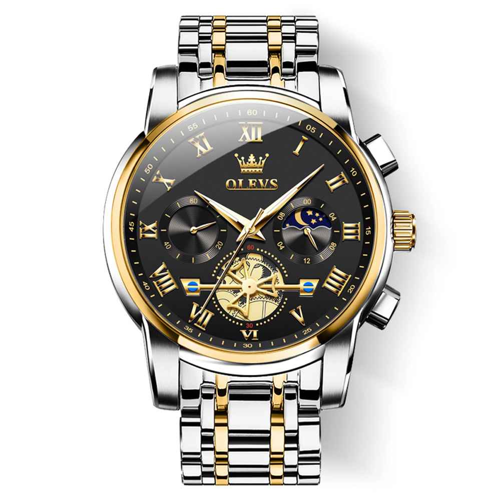 #Color_Two Tone Strap - Black Dial Gold Trim