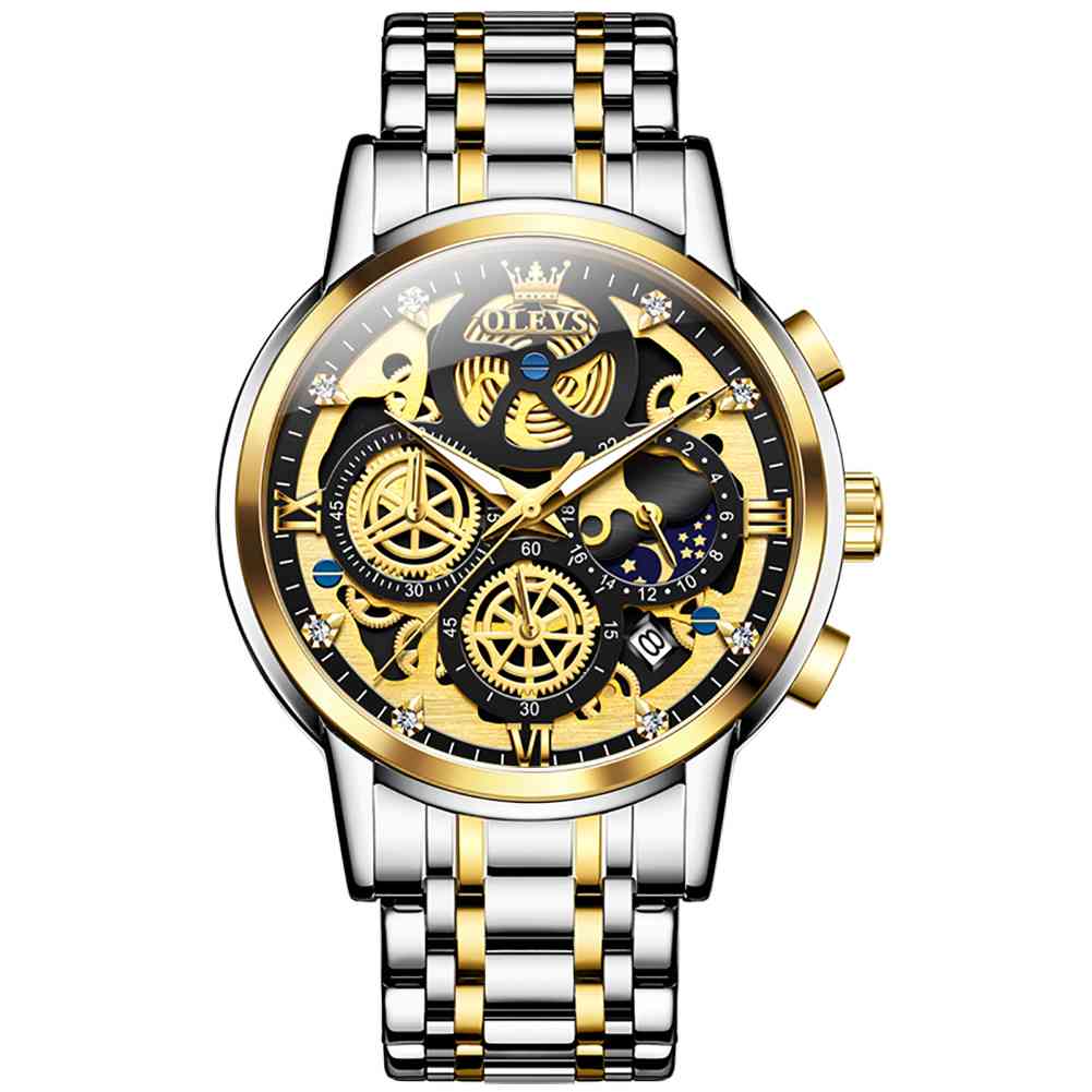 #Color_Two Tone Strap - Black Dial Gold Trim