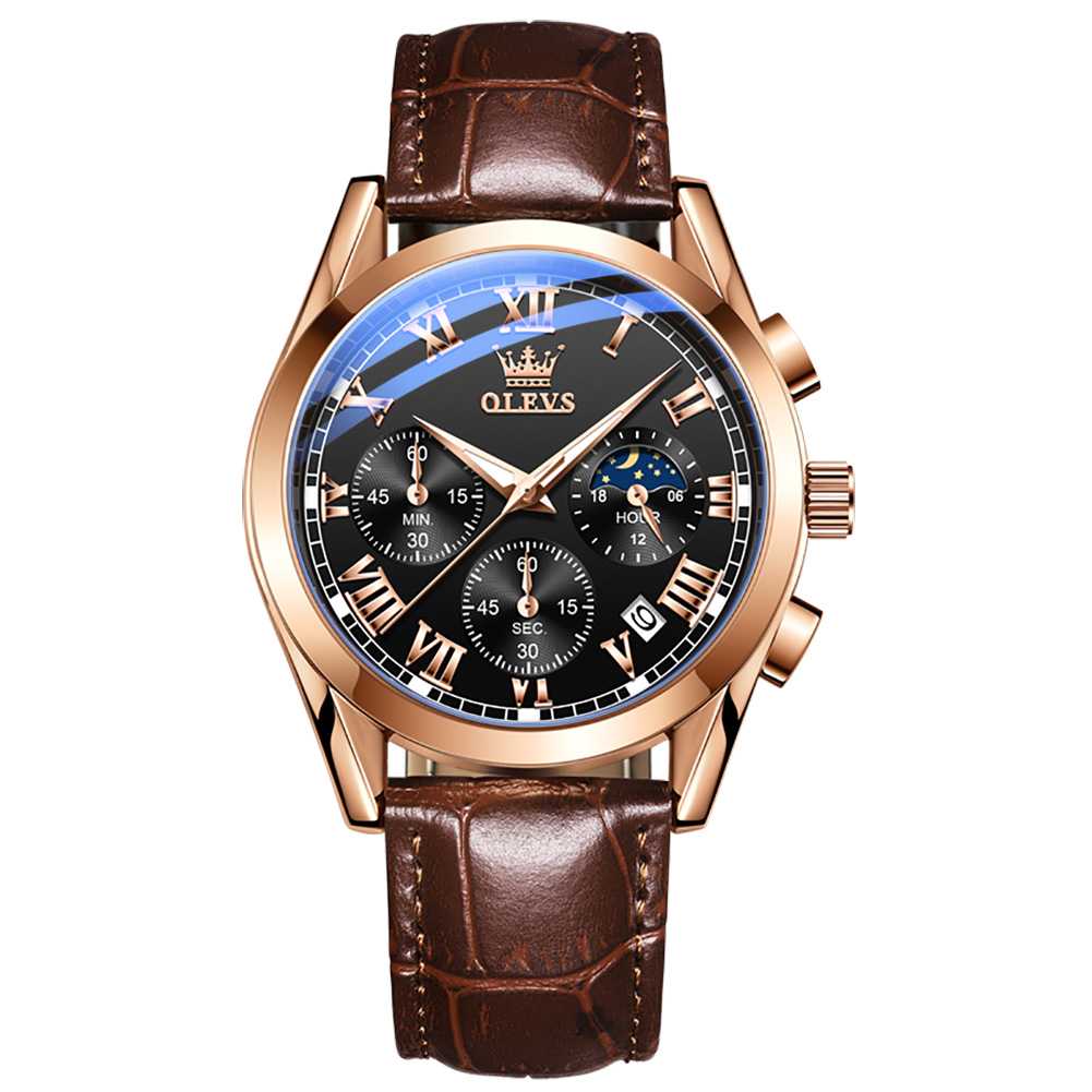 #Color_Brown Strap - Black Dial Rose Trim