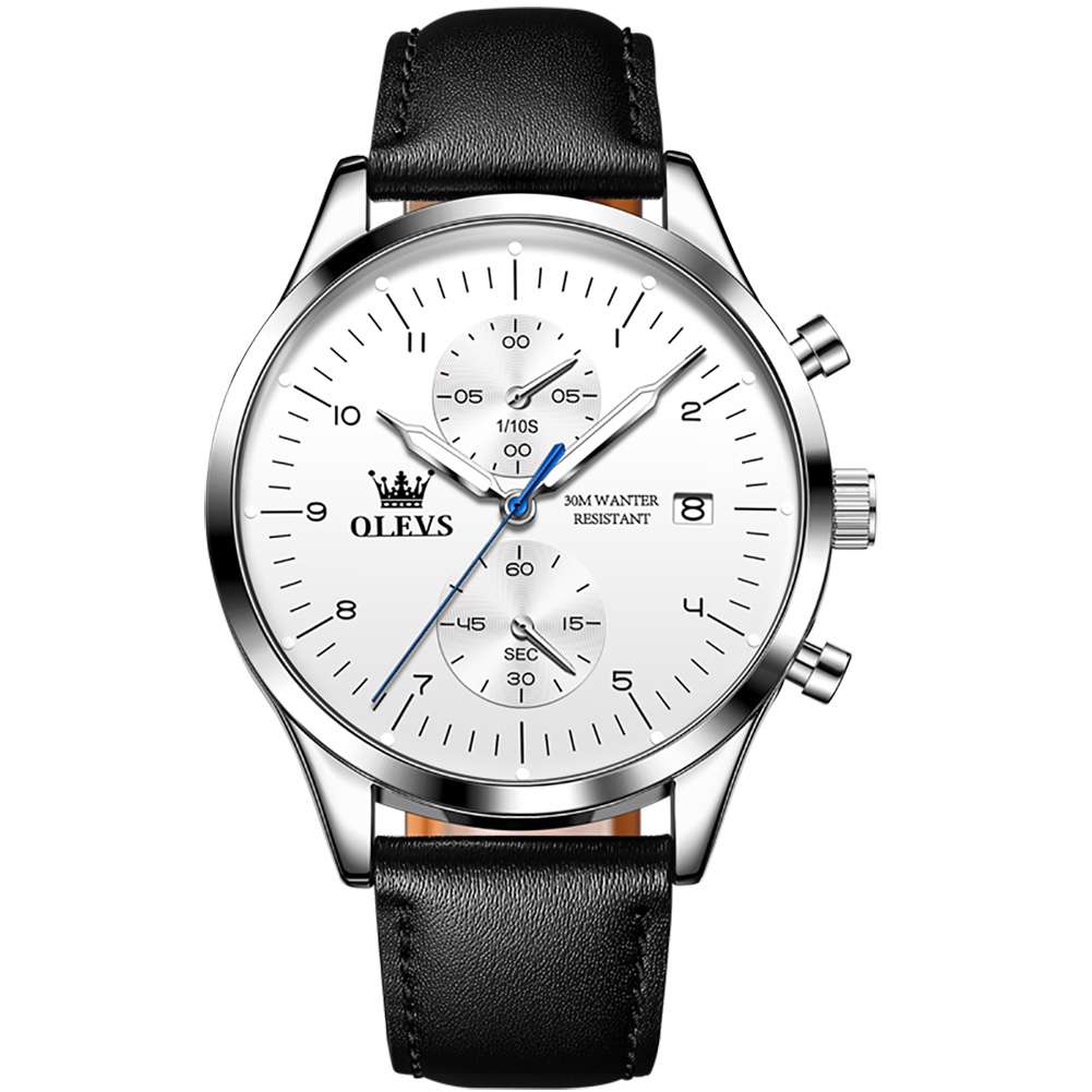 #Color_Black Strap-White Dial Silver Trim