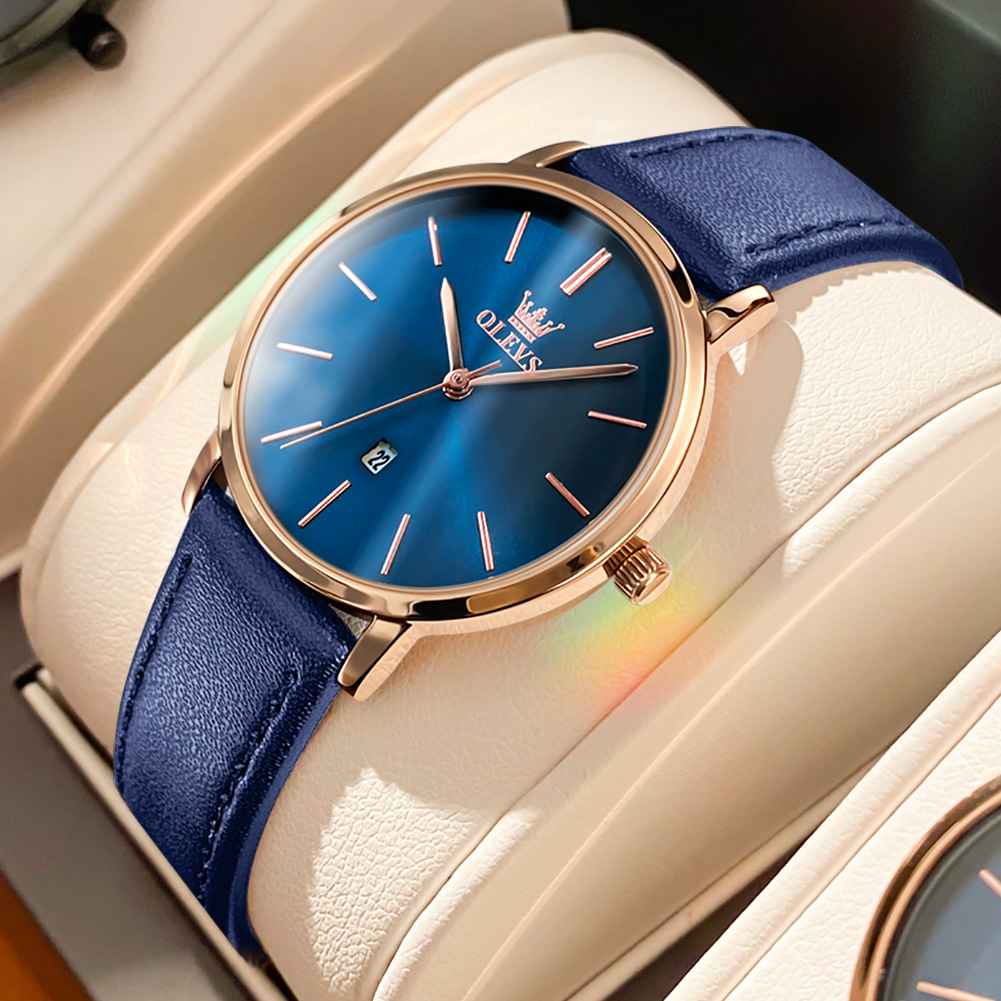 OLEVS 5869 Women Watches Ultra Thin 6.5mm Minimalist Dress Fashion Leather Strap Quartz Waterproof Casual Women Wrist Watch