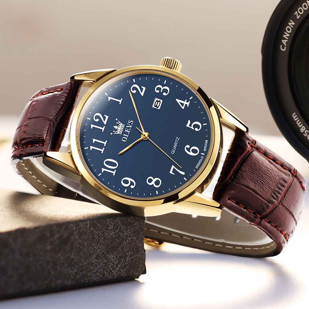 #Color_Brown Strap-Blue Dial Gold Trim