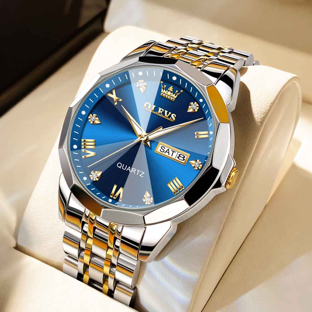 #Color_Two Tone Strap - Blue Dial Gold Trim