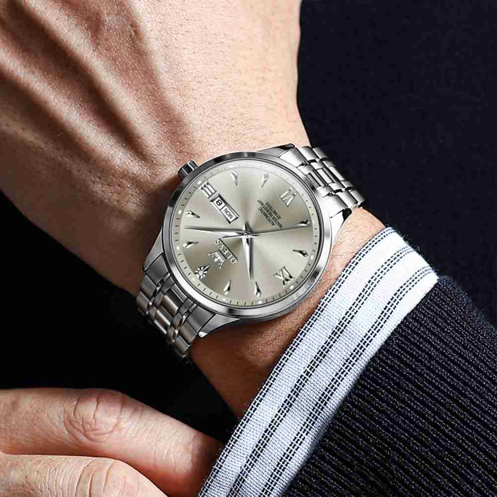 OLEVS 9956 Men's Automatic Self-Winding Mechanical Luxury Business Dress Watch - Stainless Steel, Waterproof, Luminous, Day-Date Feature