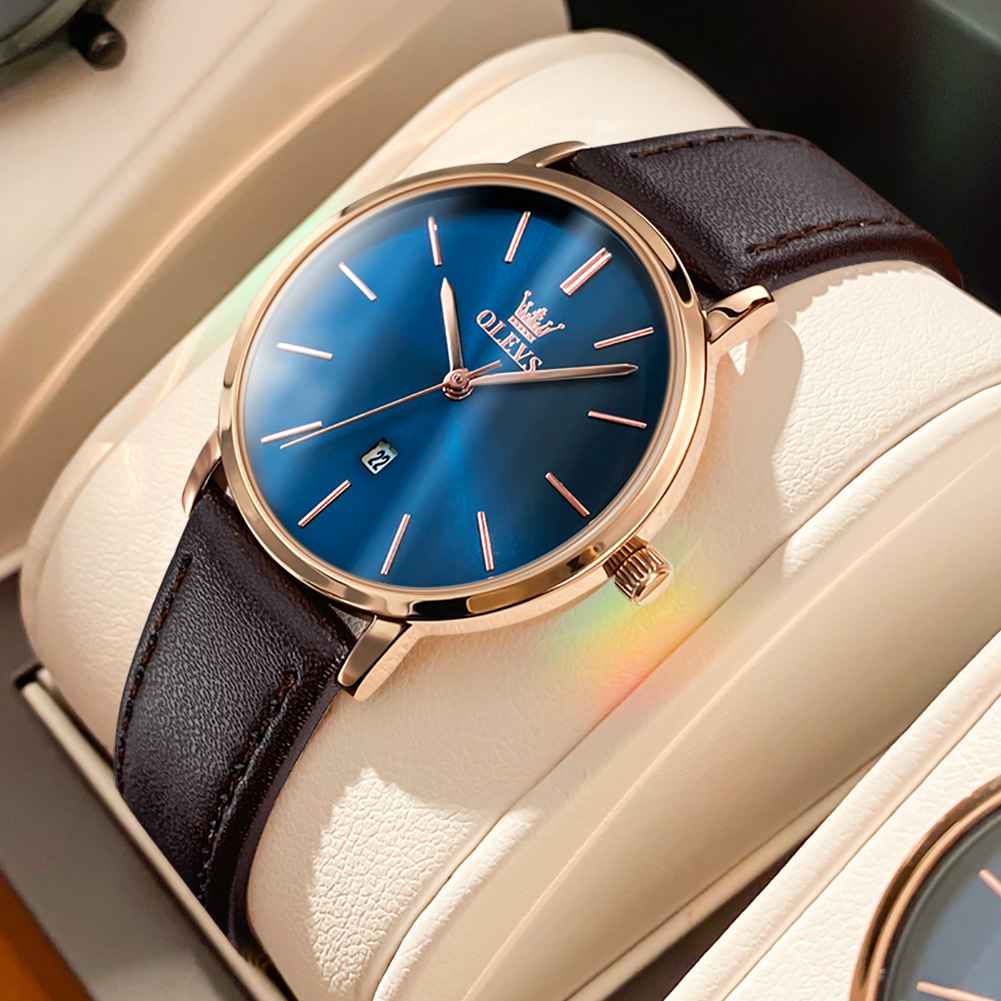 OLEVS 5869 Women Watches Ultra Thin 6.5mm Minimalist Dress Fashion Leather Strap Quartz Waterproof Casual Women Wrist Watch