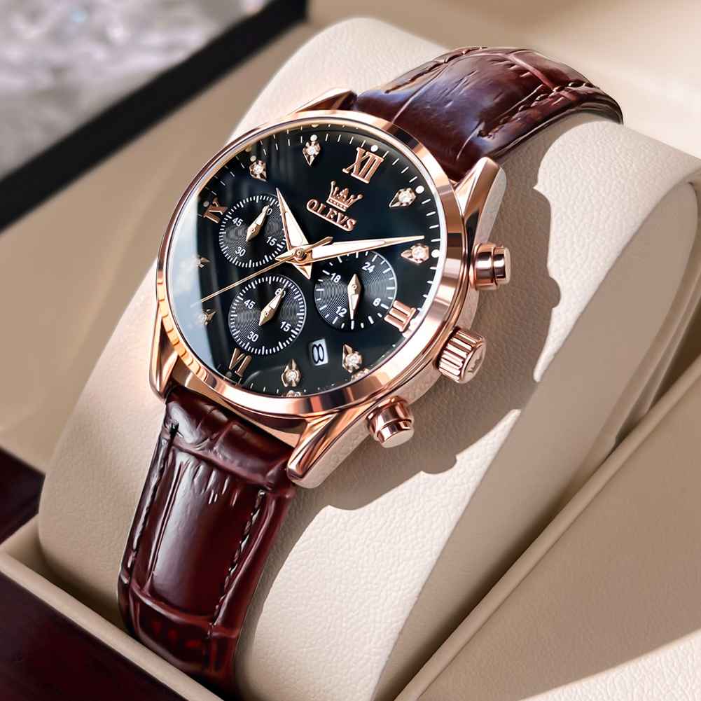 OLEVS 5523 Womens Watches Brown Rose Gold Chronograph Casual Dress Waterproof Ladies Wrist Watch