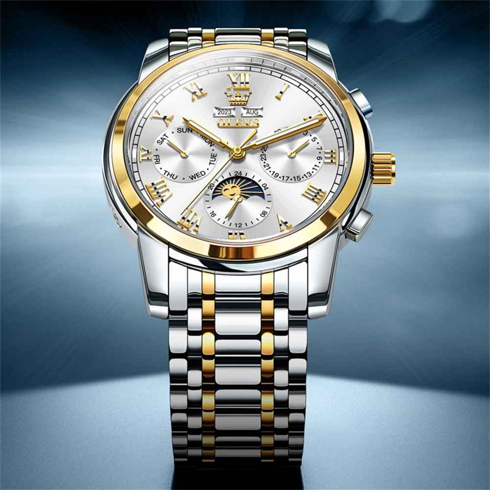 OLEVS 6692 Men's Watch, Business Chronograph Formal Stainless Steel Watch, Pointer Quartz Waterproof Luminous Men's Watch