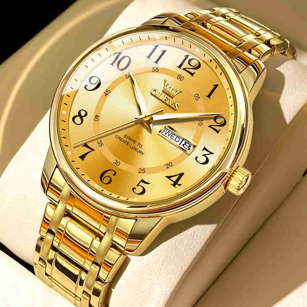 OLEVS 2891 Watch For Men Luxury Dress Analog Quartz Stainless Steel Waterproof Luminous Date Diamond Business Two Tone Casual Wrist Watch