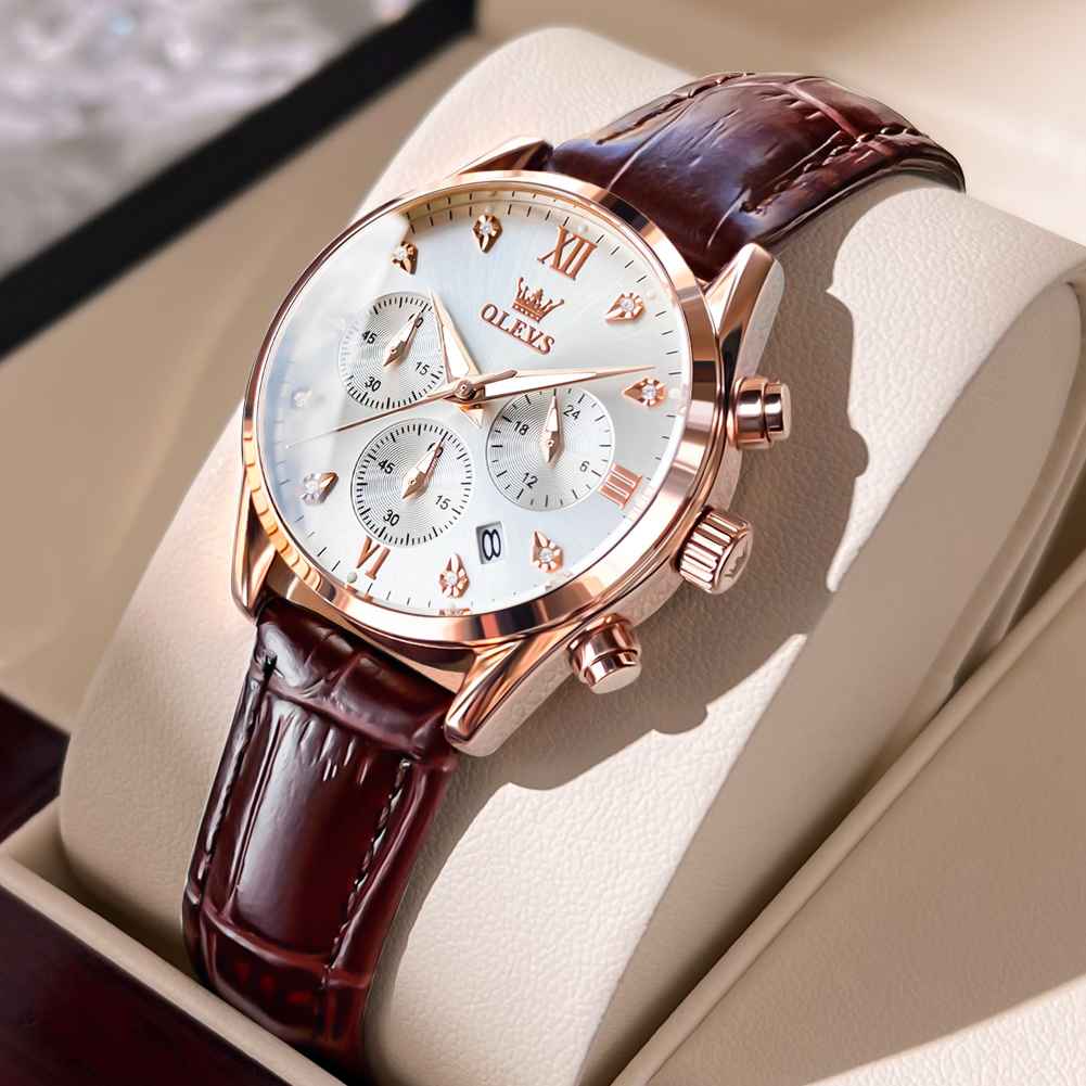 #Color_Brown Strap - White Dial Rose Trim