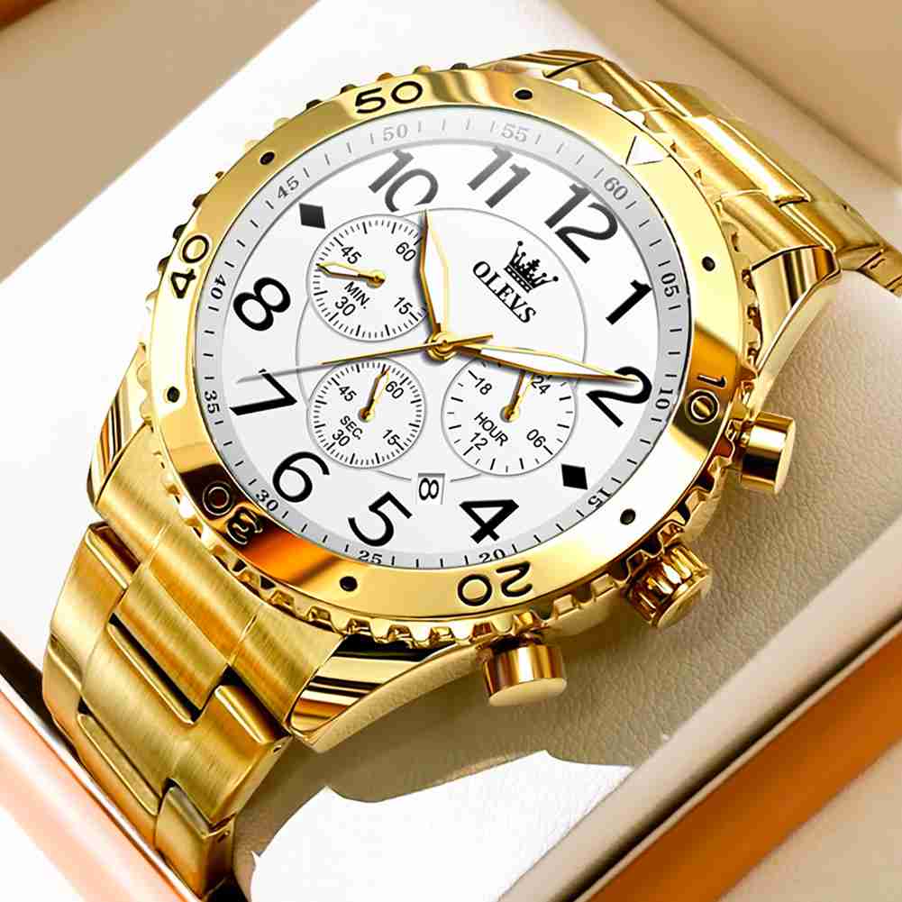 OLEVS 9969 Men's Quartz Watch With Chronograph, Roman Numeral, 24-Hour, Date Display, Luminous, 3ATM Water Resistance