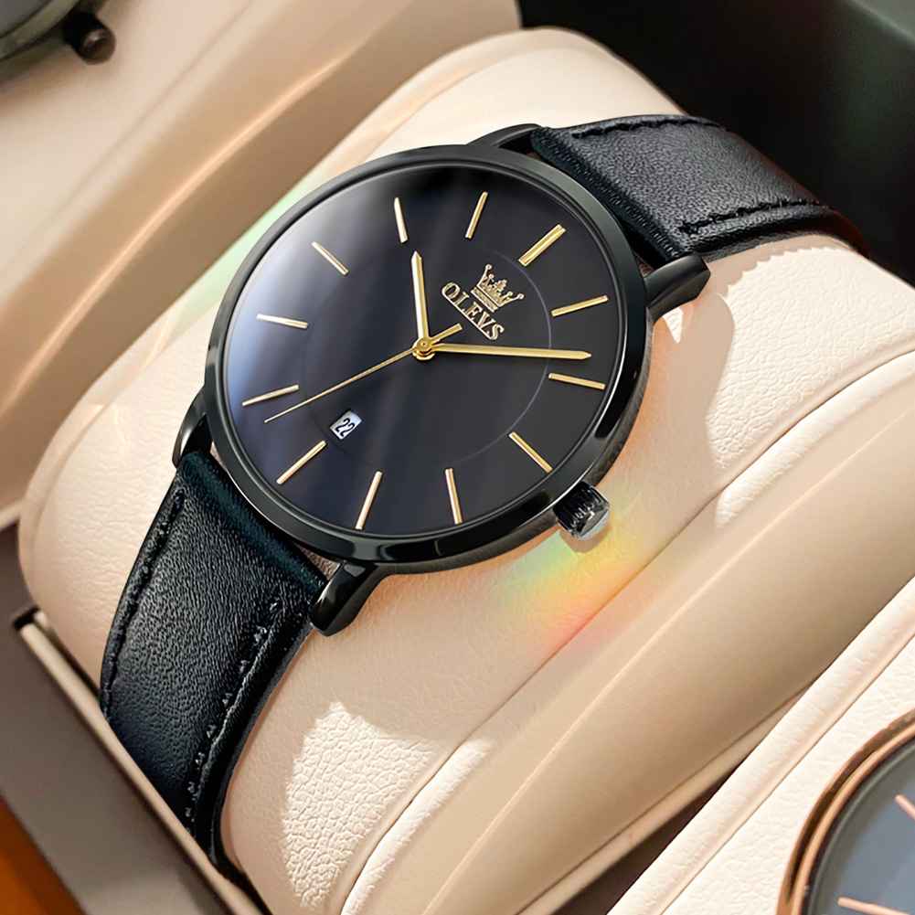 OLEVS 5869 Women Watches Ultra Thin 6.5mm Minimalist Dress Fashion Leather Strap Quartz Waterproof Casual Women Wrist Watch