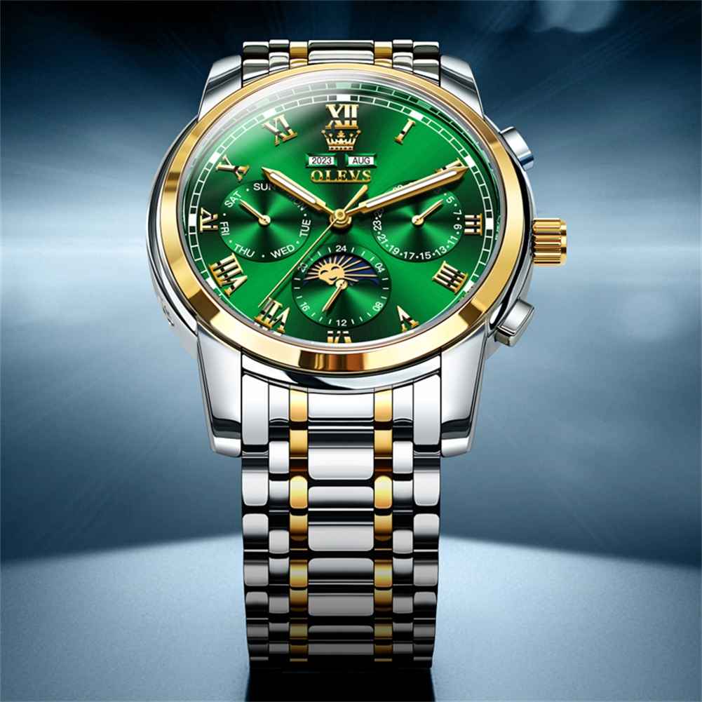 OLEVS 6692 Men's Watch, Business Chronograph Formal Stainless Steel Watch, Pointer Quartz Waterproof Luminous Men's Watch