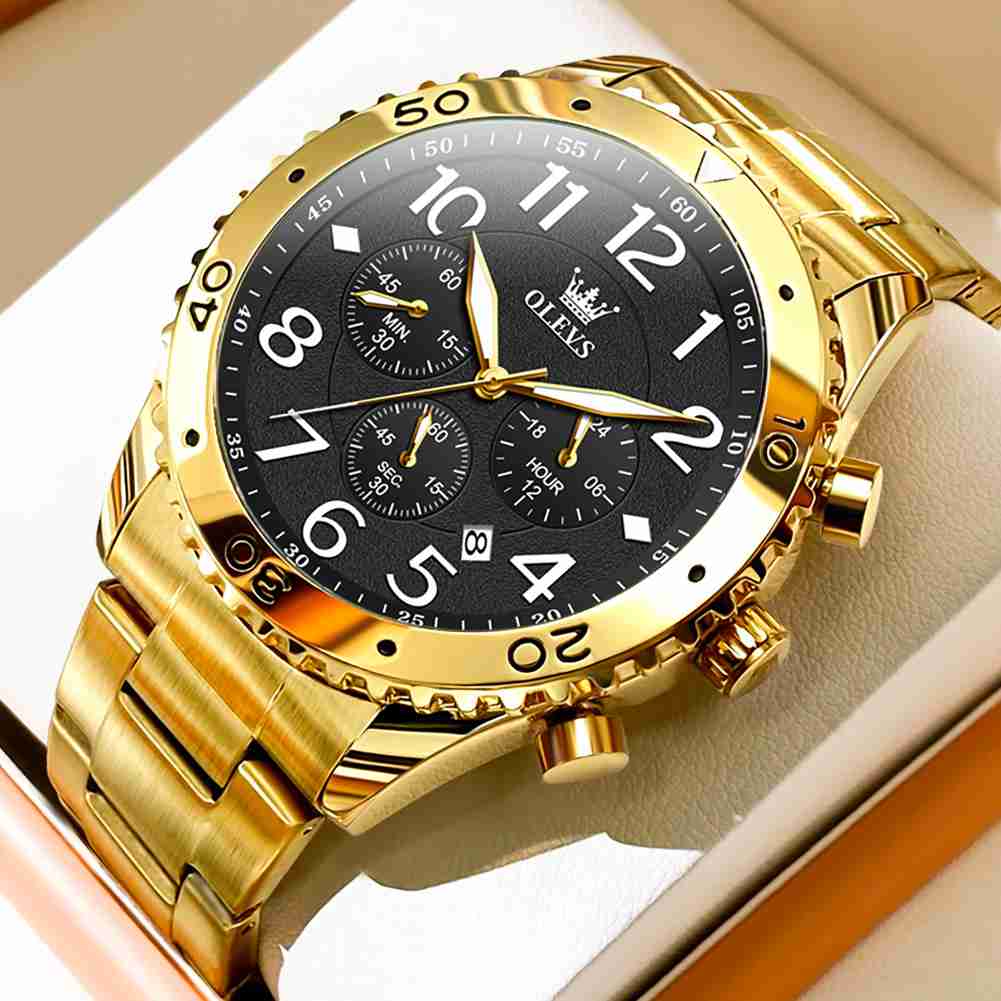 OLEVS 9969 Men's Quartz Watch With Chronograph, Roman Numeral, 24-Hour, Date Display, Luminous, 3ATM Water Resistance