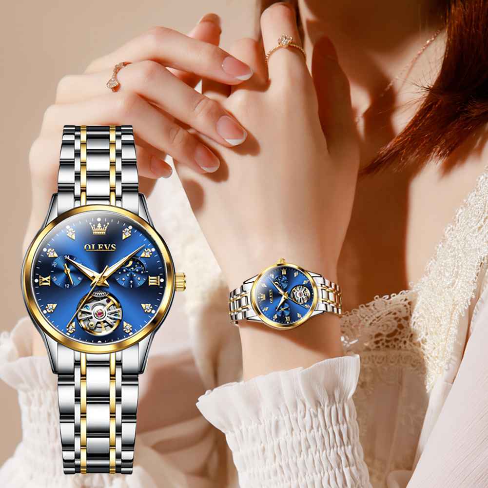 OLEVS 6608 Womens Automatic Watches Diamond Tourbillon Dress Wrist Watches Waterproof Luminous