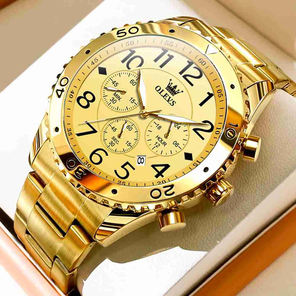 OLEVS 9969 Men's Quartz Watch With Chronograph, Roman Numeral, 24-Hour, Date Display, Luminous, 3ATM Water Resistance