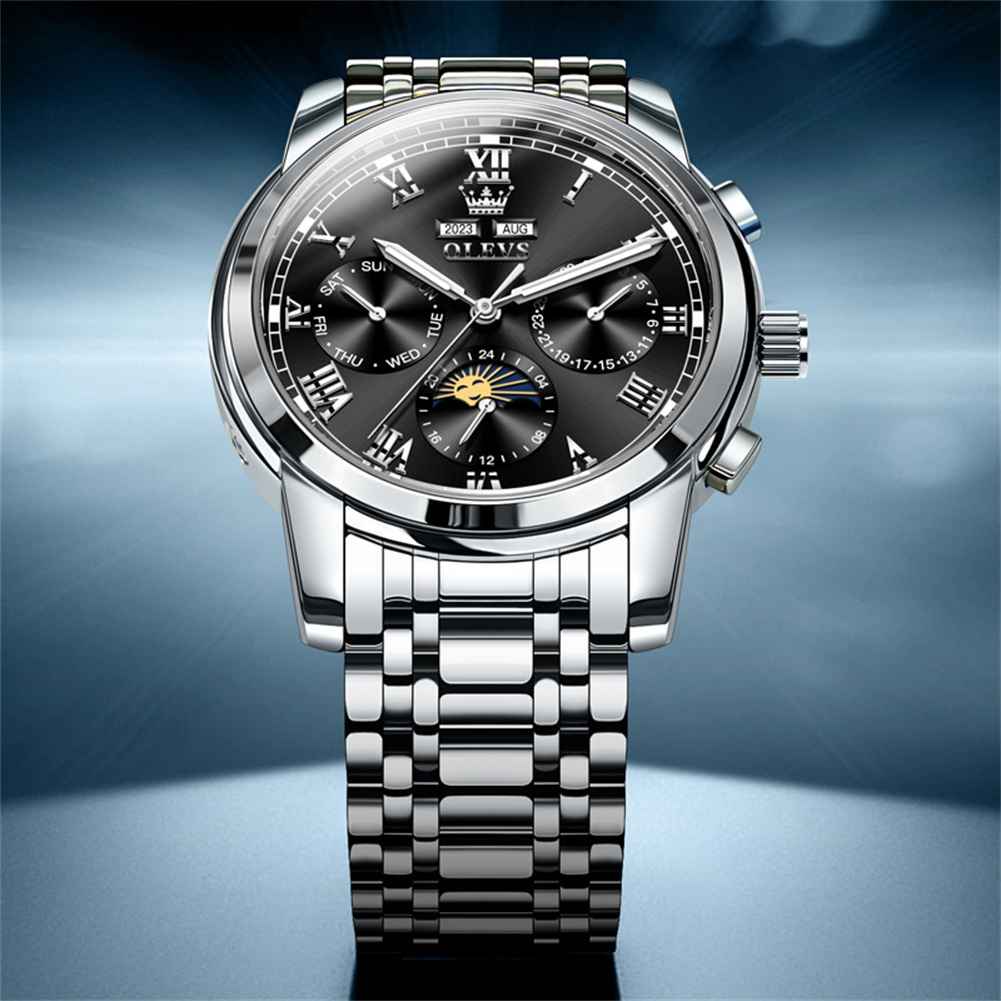 OLEVS 6692 Men's Watch, Business Chronograph Formal Stainless Steel Watch, Pointer Quartz Waterproof Luminous Men's Watch