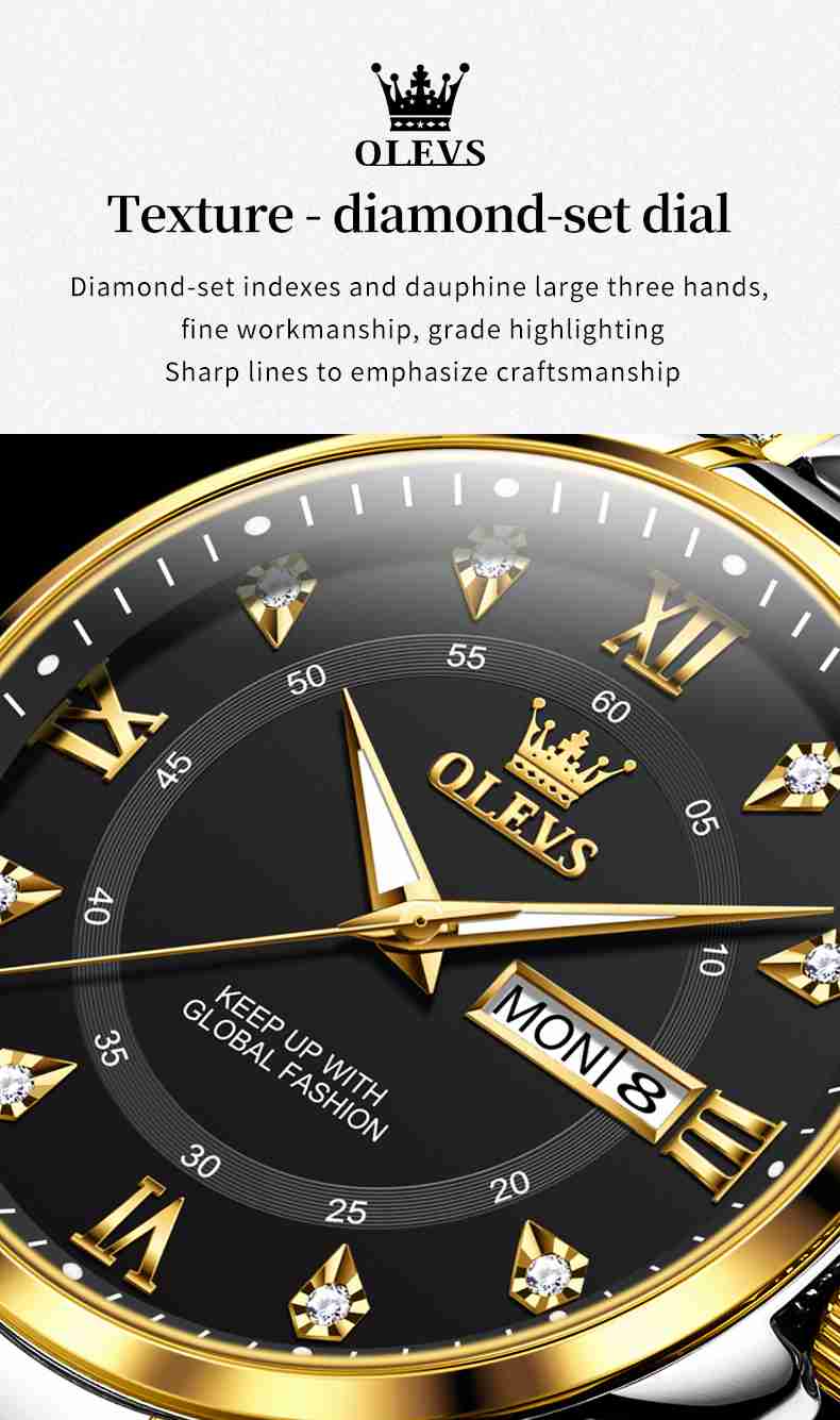 OLEVS 2906 Mens Watches Diamond Chronograph Fashion Casual Dress Wrist Watch Luminous Waterproof