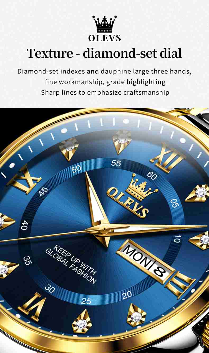 OLEVS 2906 Mens Watches Diamond Chronograph Fashion Casual Dress Wrist Watch Luminous Waterproof