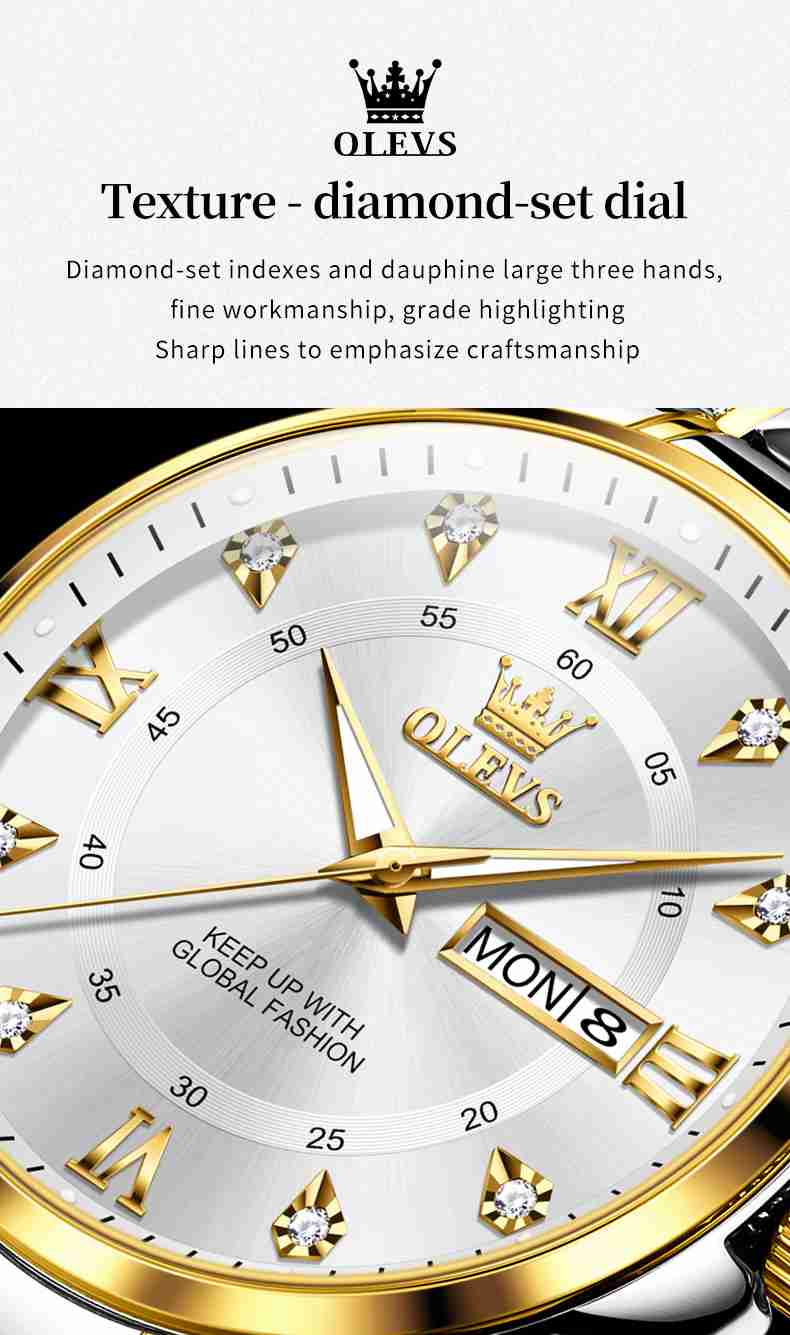 OLEVS 2906 Mens Watches Diamond Chronograph Fashion Casual Dress Wrist Watch Luminous Waterproof