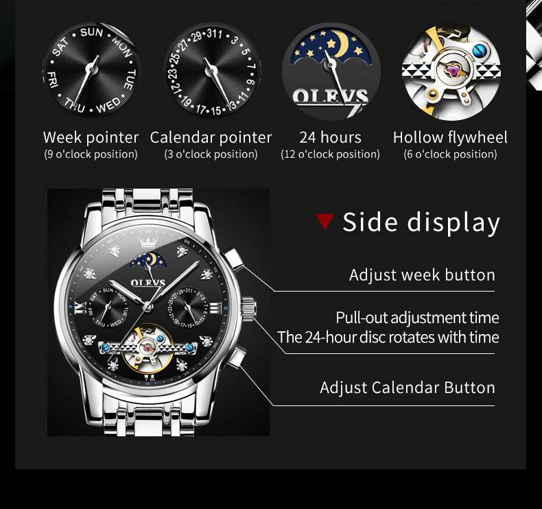 OLEVS 6678 Automatic Watches For Men Gold Luxury Dress Wrist Watch Self Winding Mechanical Skeleton Tourbillon Watch