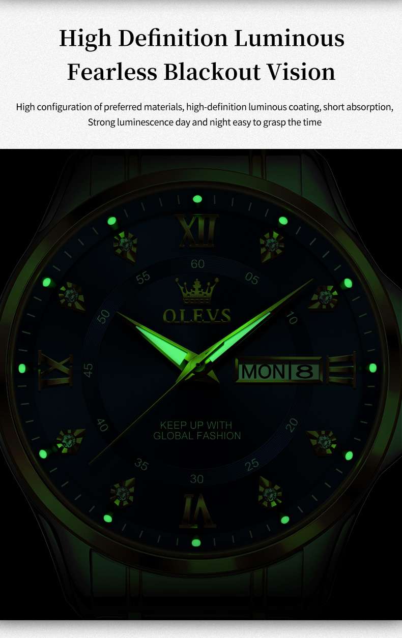 OLEVS 2906 Mens Watches Diamond Chronograph Fashion Casual Dress Wrist Watch Luminous Waterproof