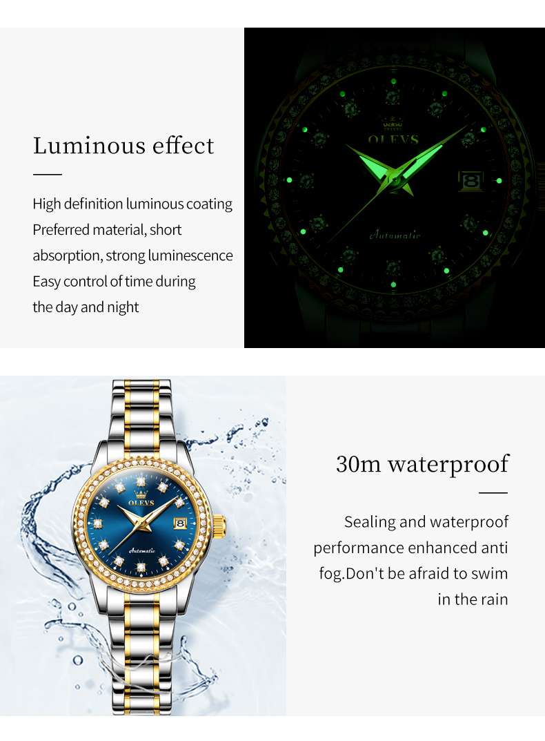 OLEVS 7003 Womens Watches Diamond Luxury Dress Wrist Watch Stainless Steel Waterproof Luminous Date