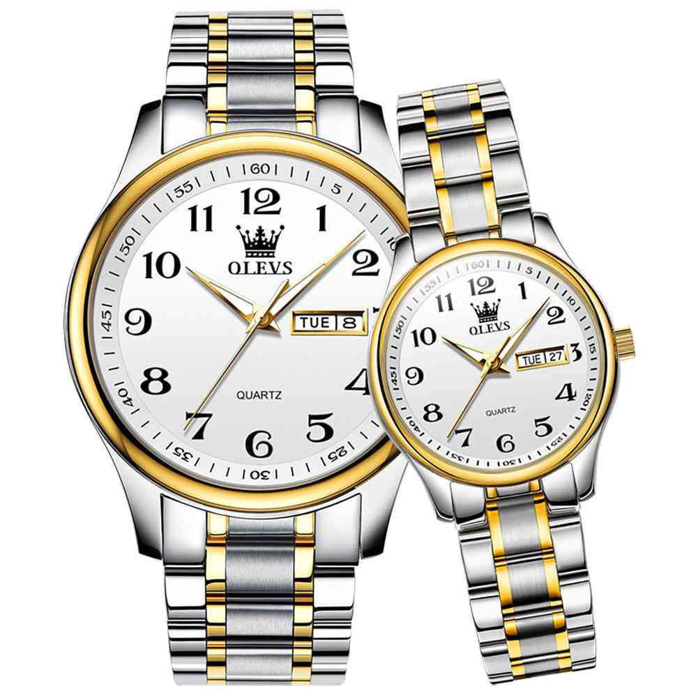 #Color_Two Tone Strap - White Dial Gold Trim