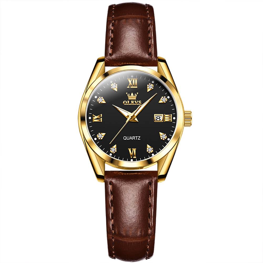 #Color_Brown Strap-Black Dial Gold Trim