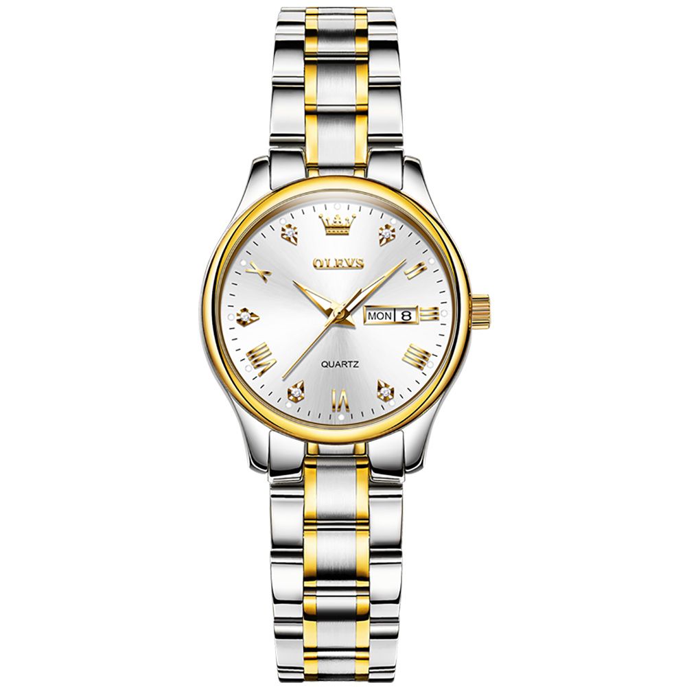 #Color_Two Tone Strap - White Dial Gold Trim