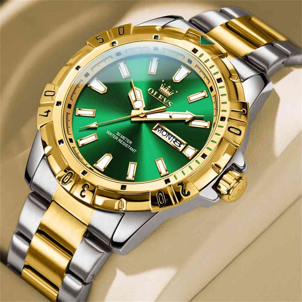 OLEVS 5560 Quartz Men's Waterproof 3ATM Casual Style Stainless Steel Calendar Wristwatch With Dual Date Display