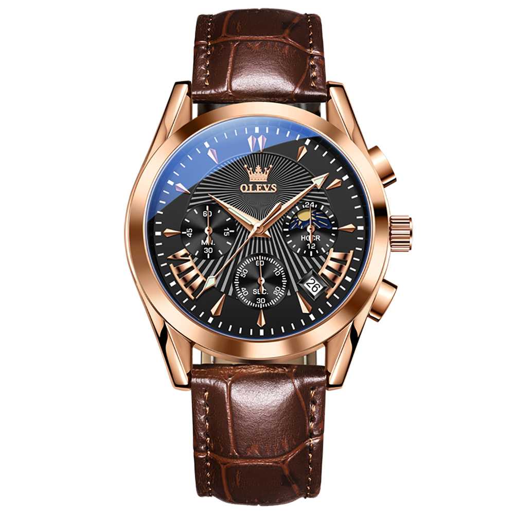 #Color_Brown Strap-Black Dial Rose Trim