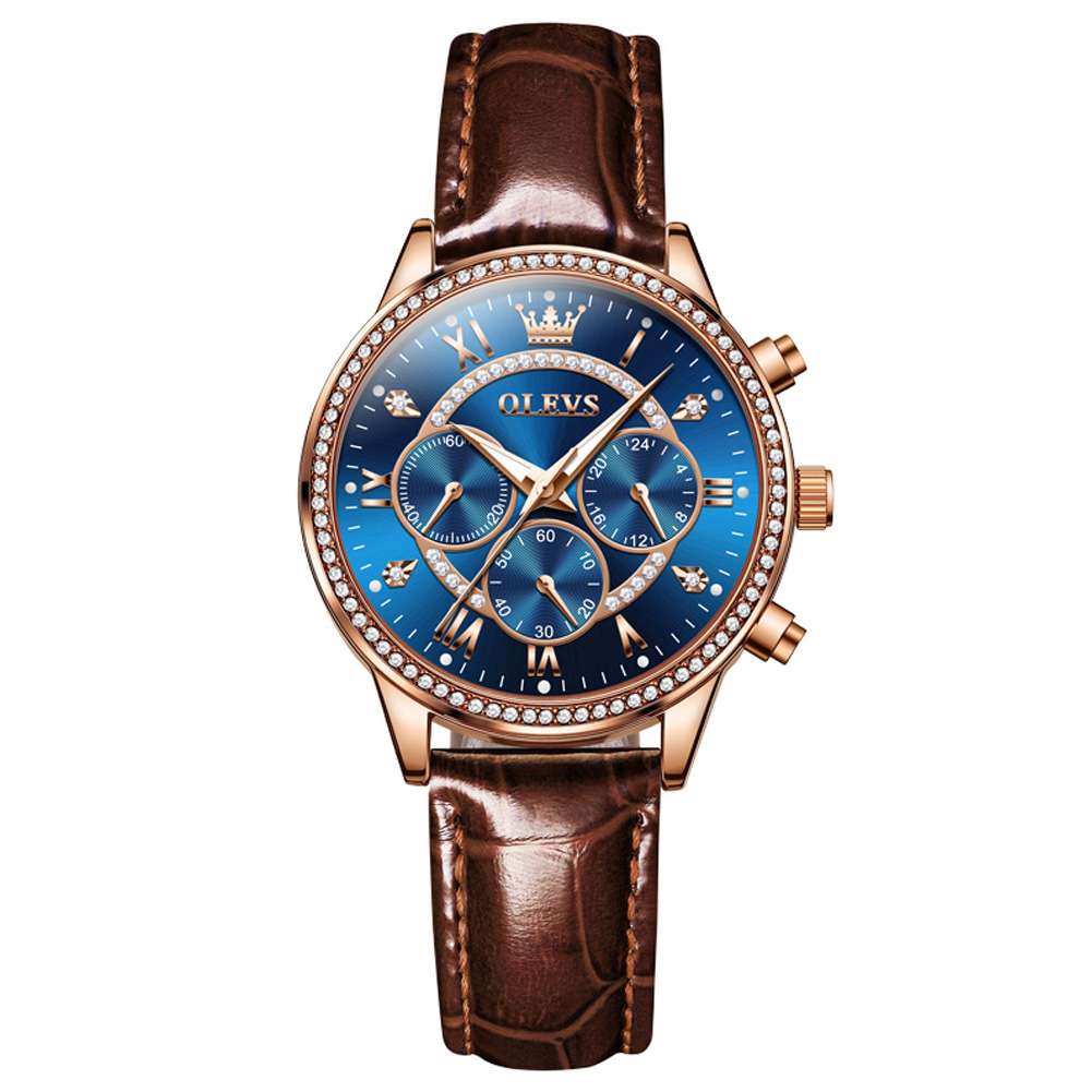 #Color_Brown Strap-Blue Dial Rose Gold Trim