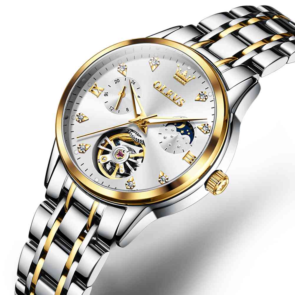 OLEVS 6608 Womens Automatic Watches Diamond Tourbillon Dress Wrist Watches Waterproof Luminous