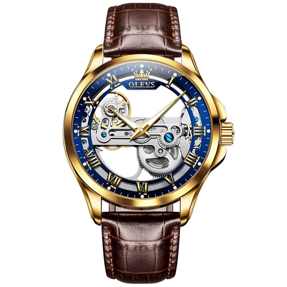 #color_Brown Strap - Blue Dial Gold Trim