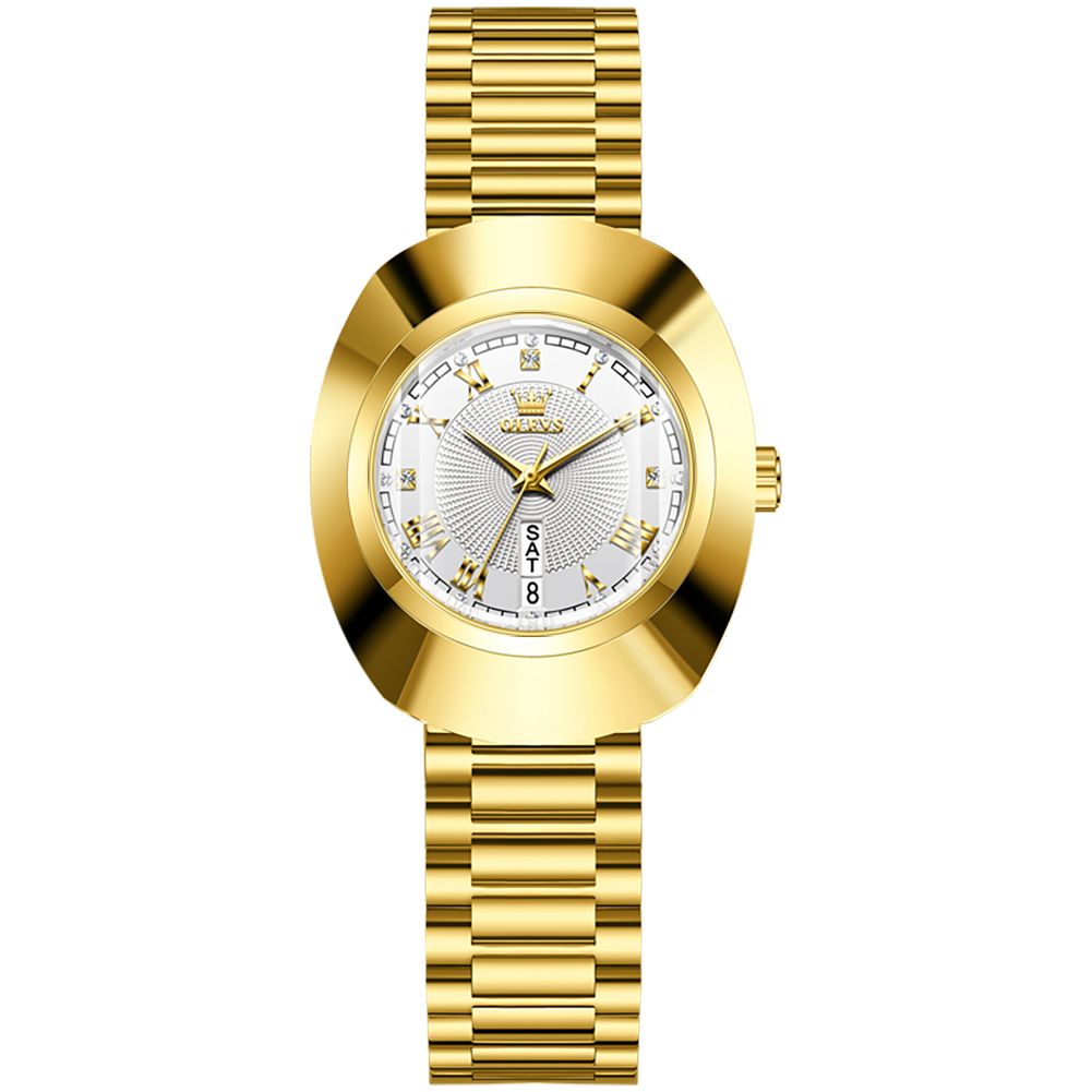 #Color_Gold Strap-White Dial Gold Trim