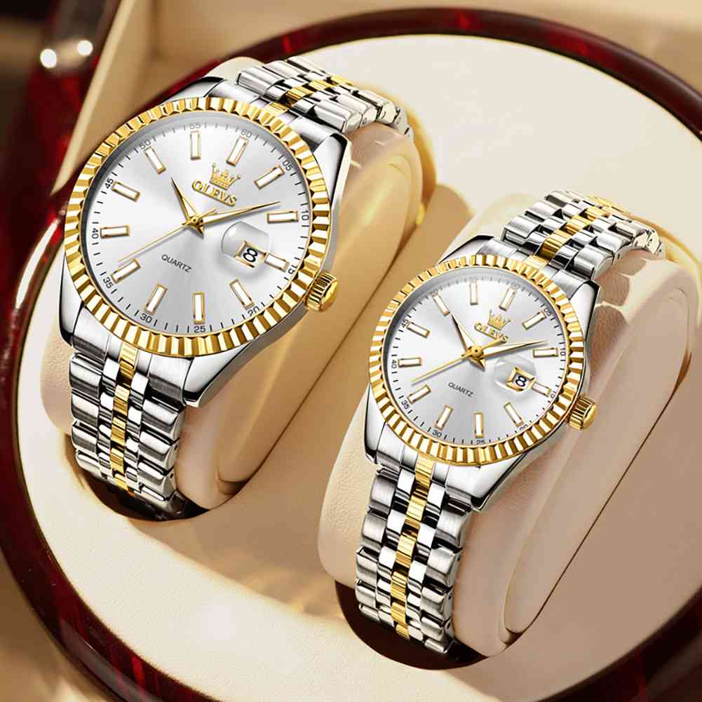 OLEVS 5593 Luxury Stainless Steel Couples Watch