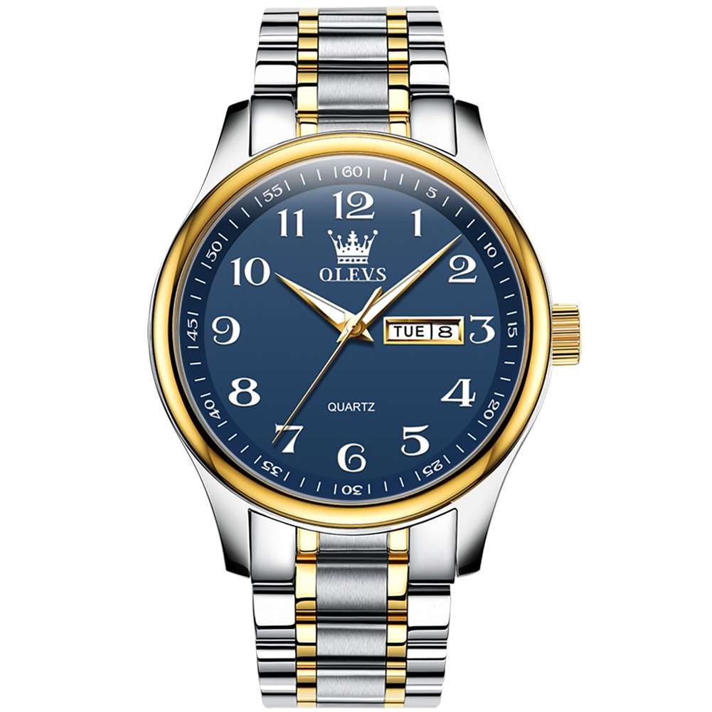 #Color_Two Tone Strap - Blue Dial Gold Trim