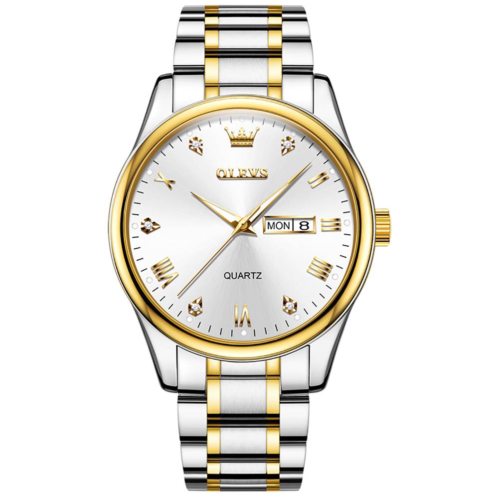 #Color_Two Tone Strap - White Dial Gold Trim