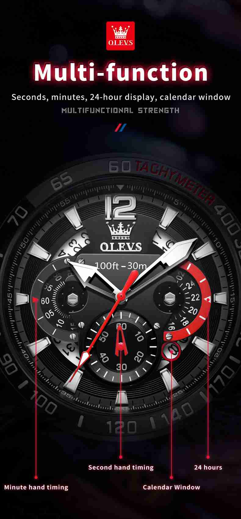 OLEVS 9936 Men's Chronograph Watch: Waterproof, Luminous, With Silicone Strap