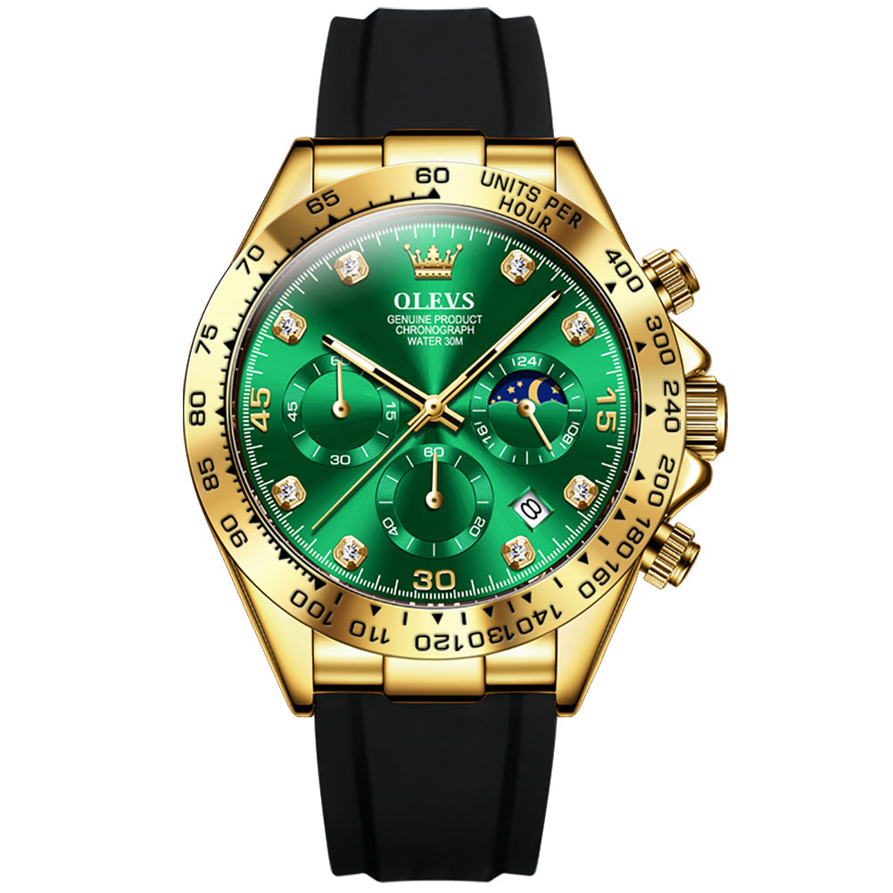 #Color_Black Strap - Green Dial Gold Trim