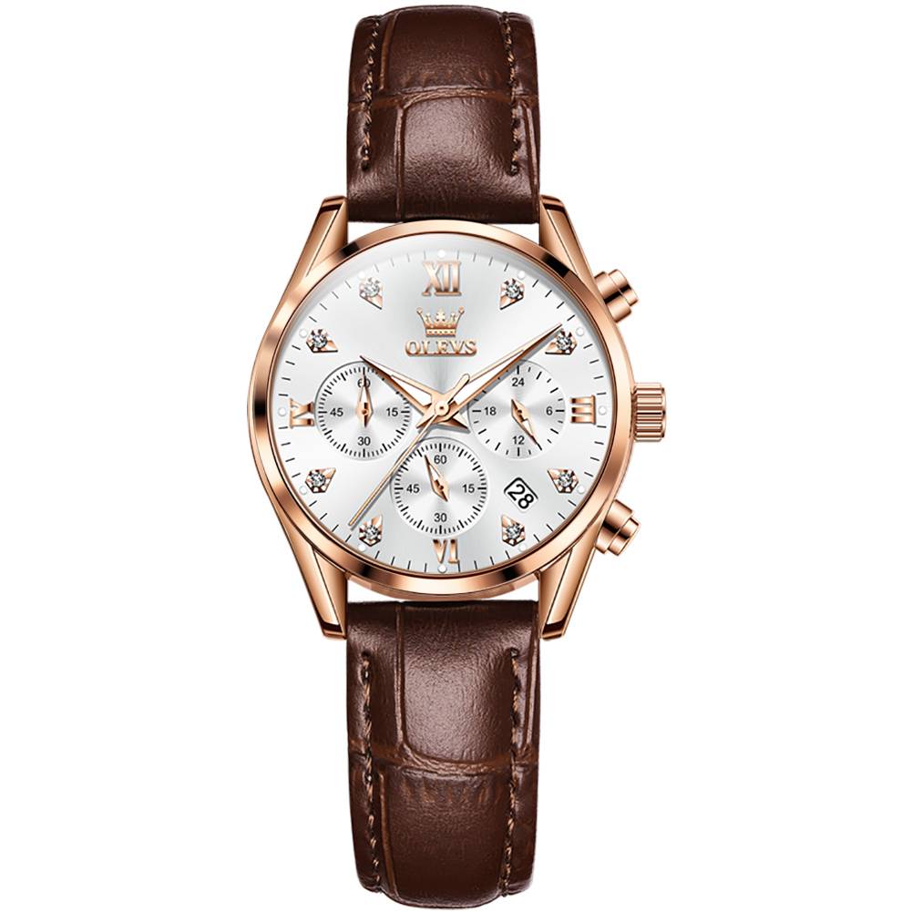 #Color_Brown Strap - White Dial Rose Trim