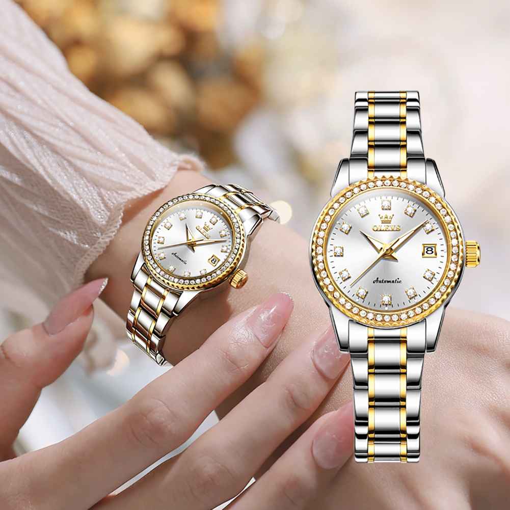 OLEVS 7003 Womens Watches Diamond Luxury Dress Wrist Watch Stainless Steel Waterproof Luminous Date