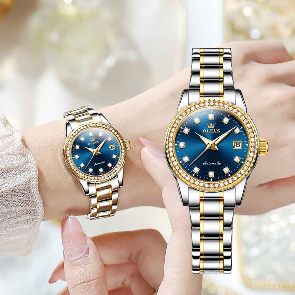 OLEVS 7003 Womens Watches Diamond Luxury Dress Wrist Watch Stainless Steel Waterproof Luminous Date