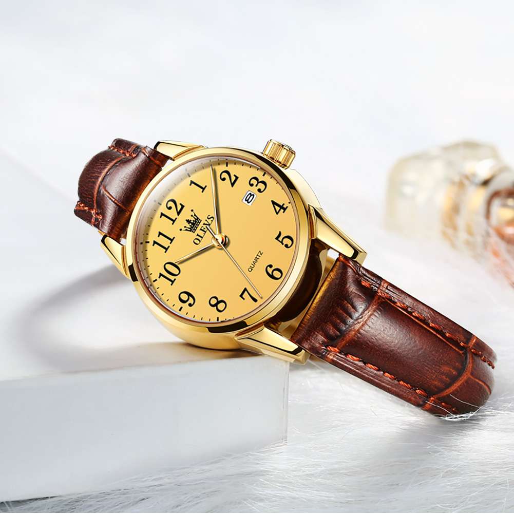 OLEVS 5566 Women Wrist Watches Ultra Thin 6.5mm Minimalist Dress Fashion Quartz Waterproof Date Day Leather Strap Slim Watches For Ladies