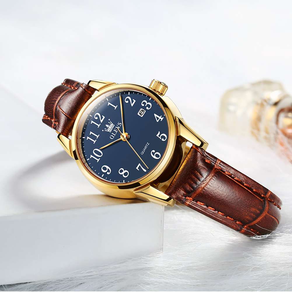 #Color_Brown Strap-Blue Dial Gold Trim